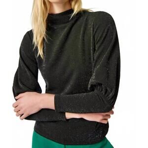 NEW JOSEPH RIBKOFF lurex knit puff sleeve top in black/silver